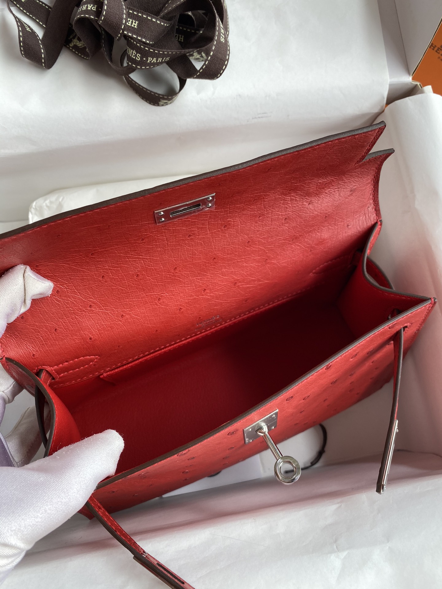 Hermes Mini Kelly Pochette 22cm Bag In Red Ostrich Leather